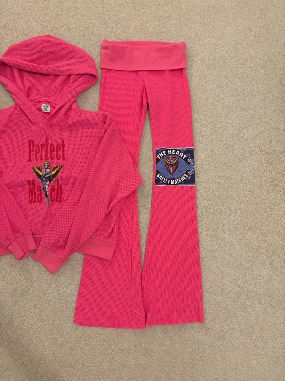 Boys Lie Perfect Match Thermal Hoodie & Flare Pant Set Pink OS/S